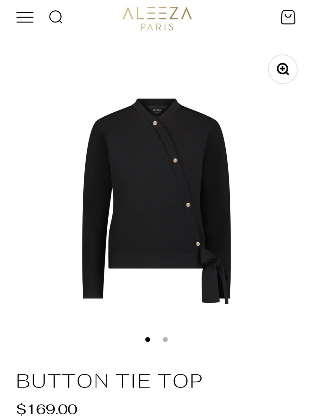 NWT ALEEZA Paris Black Button Tie Top Sweater